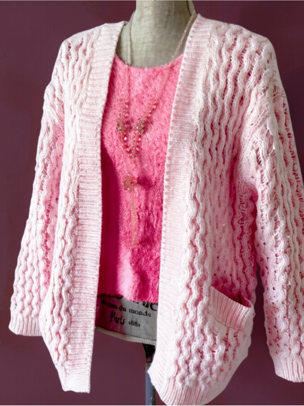 H&M Pale Pink Open-Front Cable Knit Cardigan